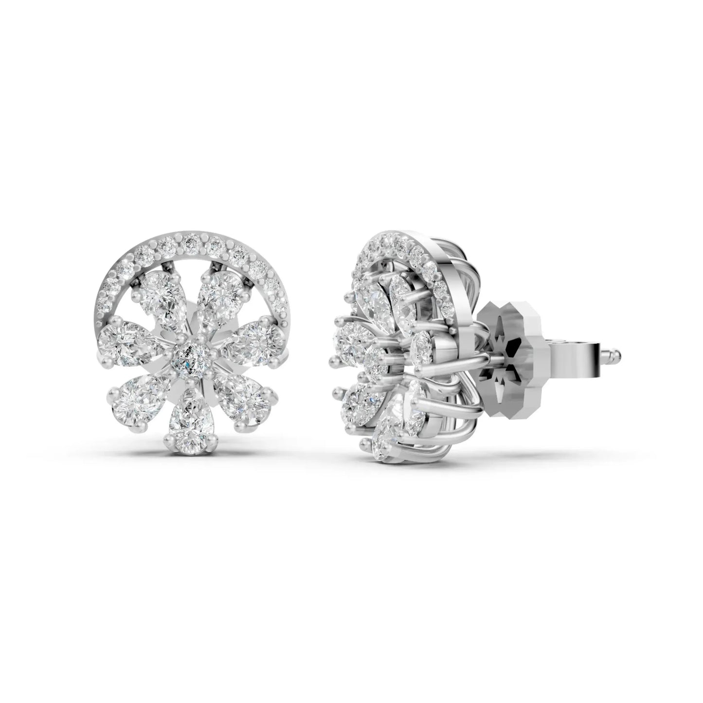 Floral Diamond Stud Earrings White Gold