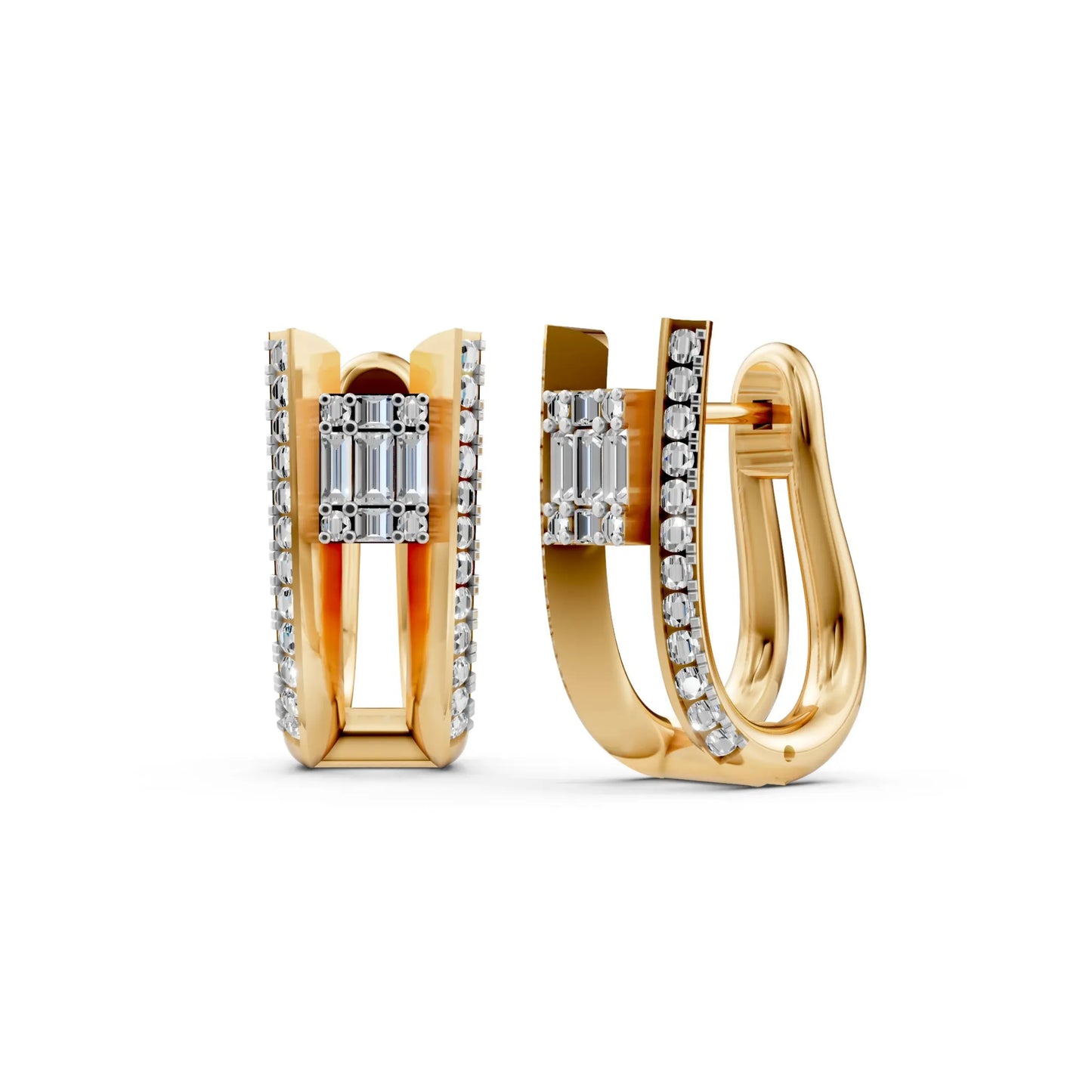 Modern Geometric Diamond Earrings Yellow Gold