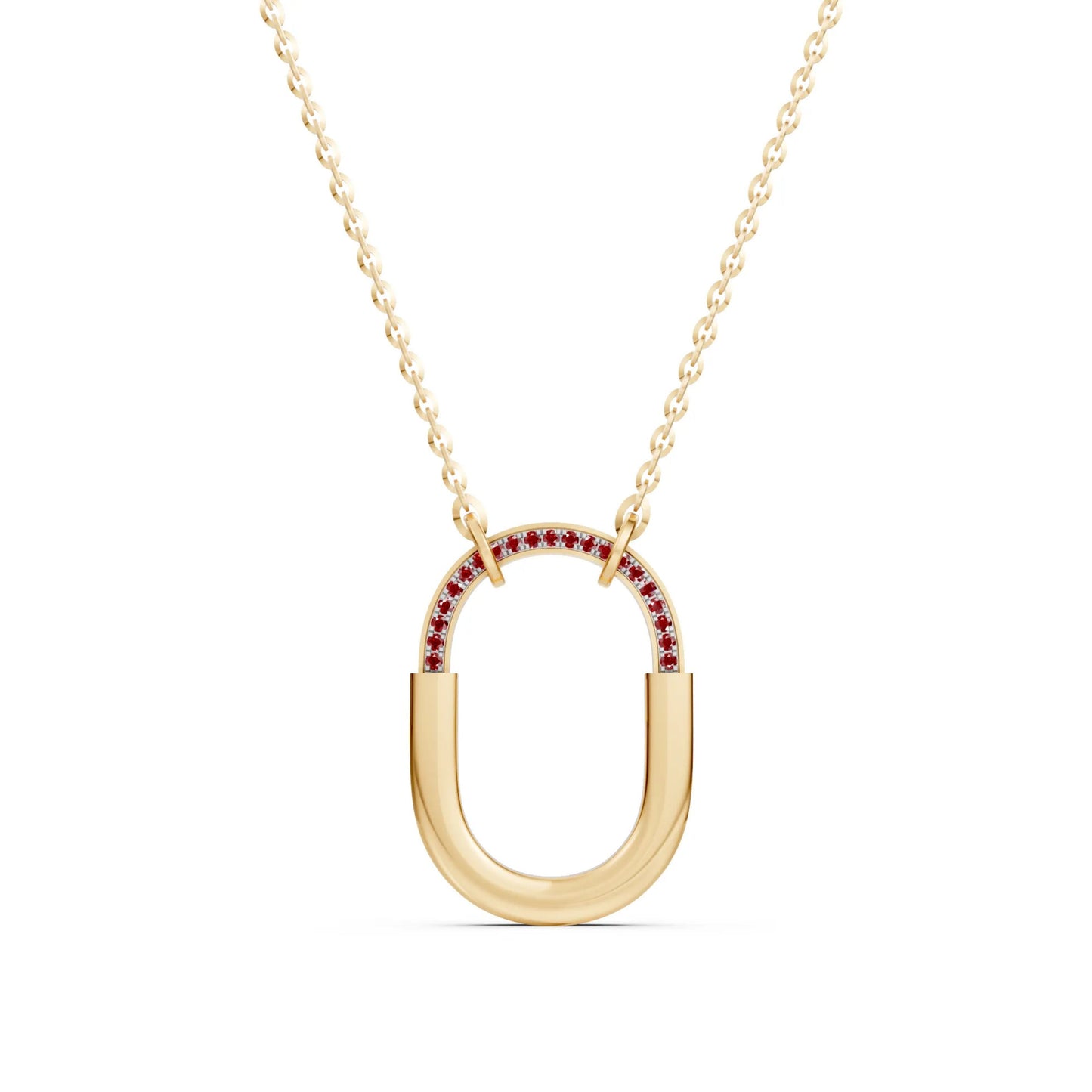 Ruby-Accented Geometric Link Necklace Yellow Gold