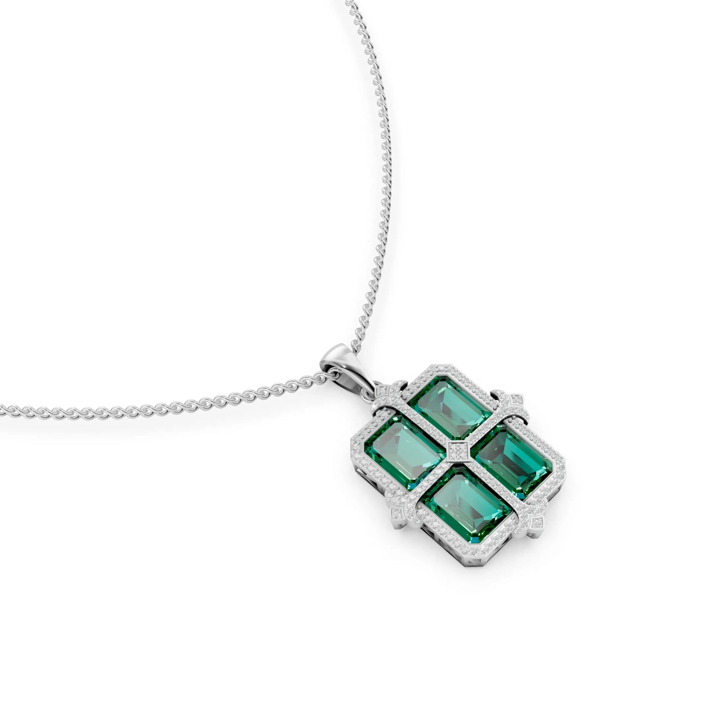 Emerald-Cut Quad Green Pendant White Gold