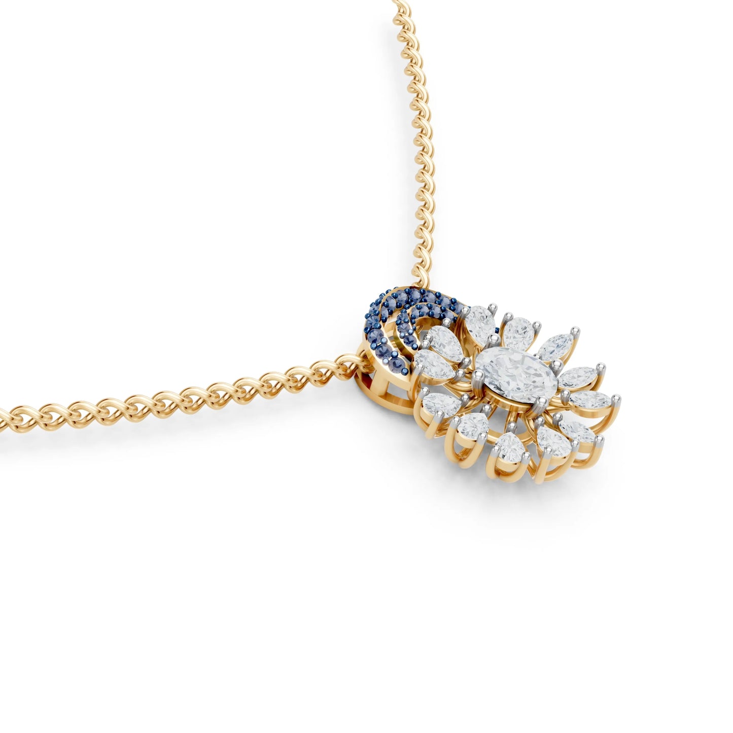 Floral Sapphire Diamond Pendant Yellow Gold 