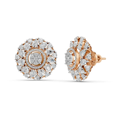 Floral Cluster Diamond Stud Earrings Rose Gold