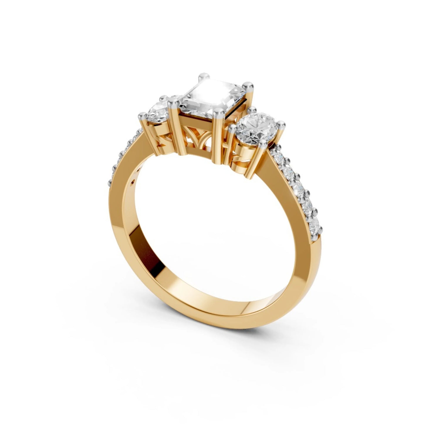Radiant Three-Stone Ring Yellow Gold