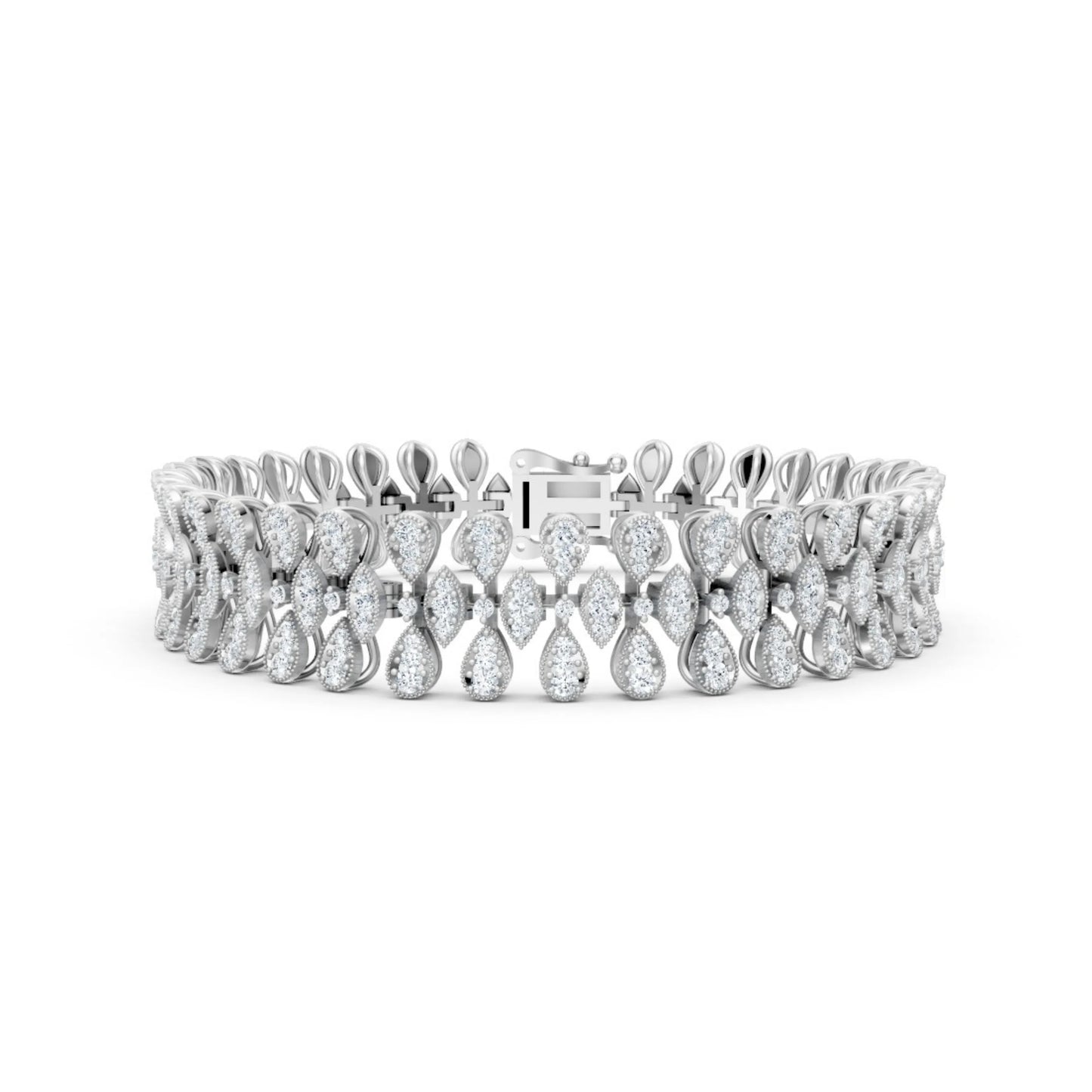 Diamond Leaf-Link Bracelet White Gold