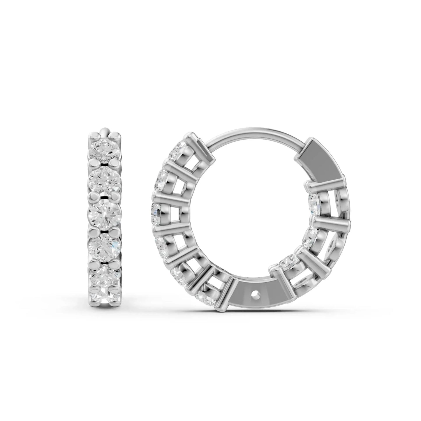 Round Diamond Inside-Out Hoop Earrings White Gold