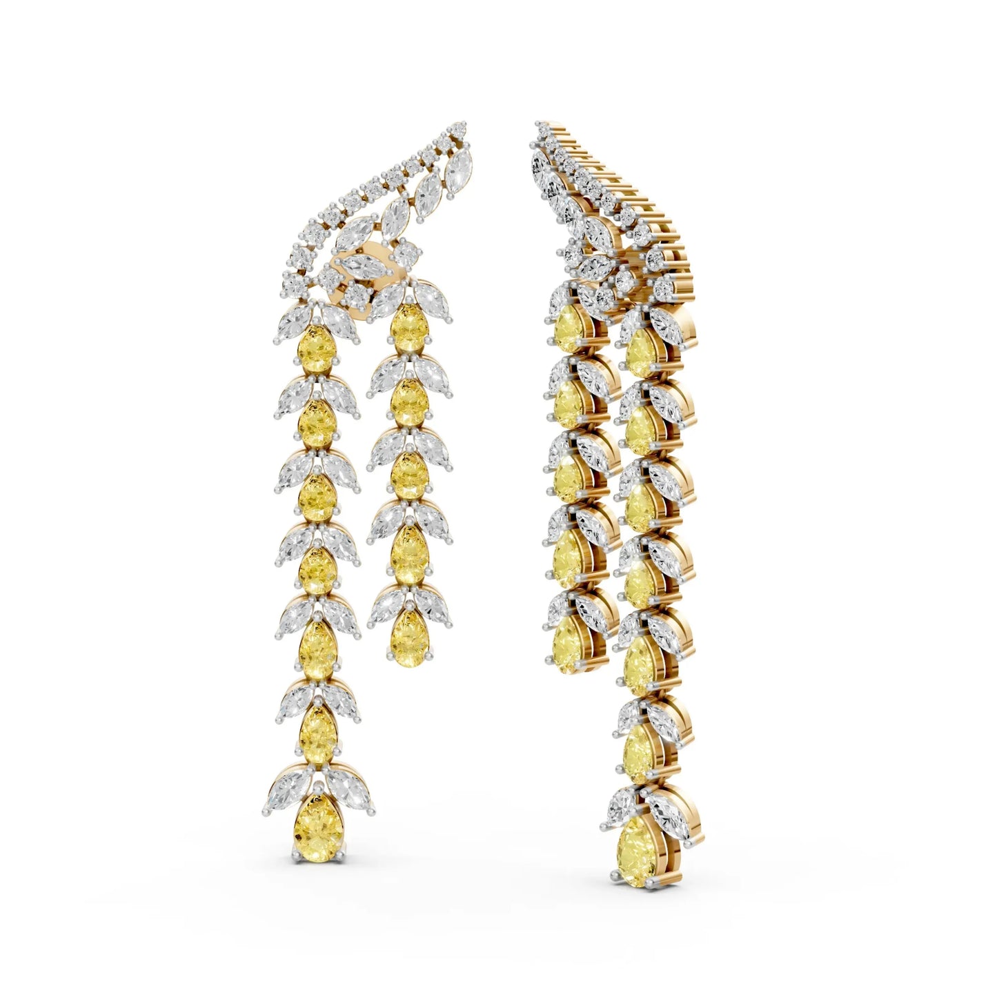 Long Drop Earrings with Yellow Pear Diamonds Yellow Gold
