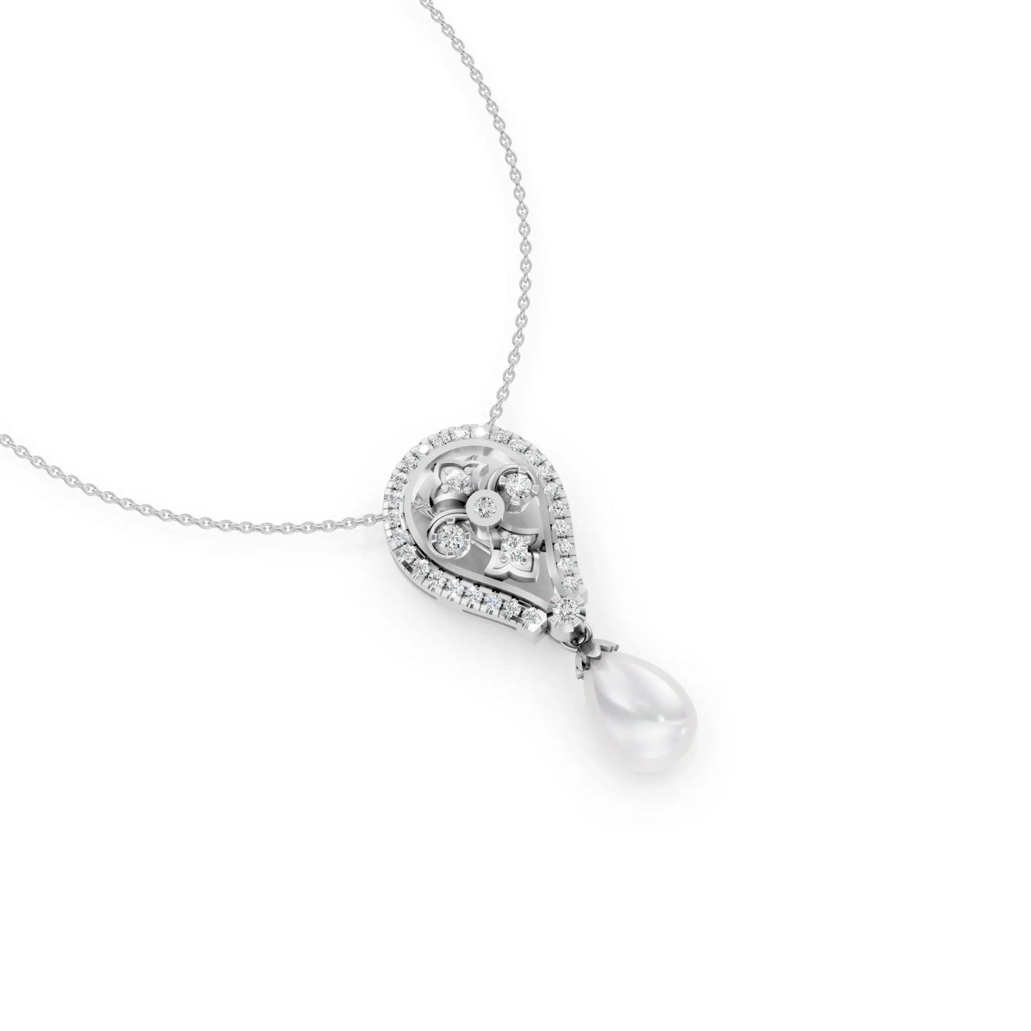 Teardrop Pearl Pendant White Gold