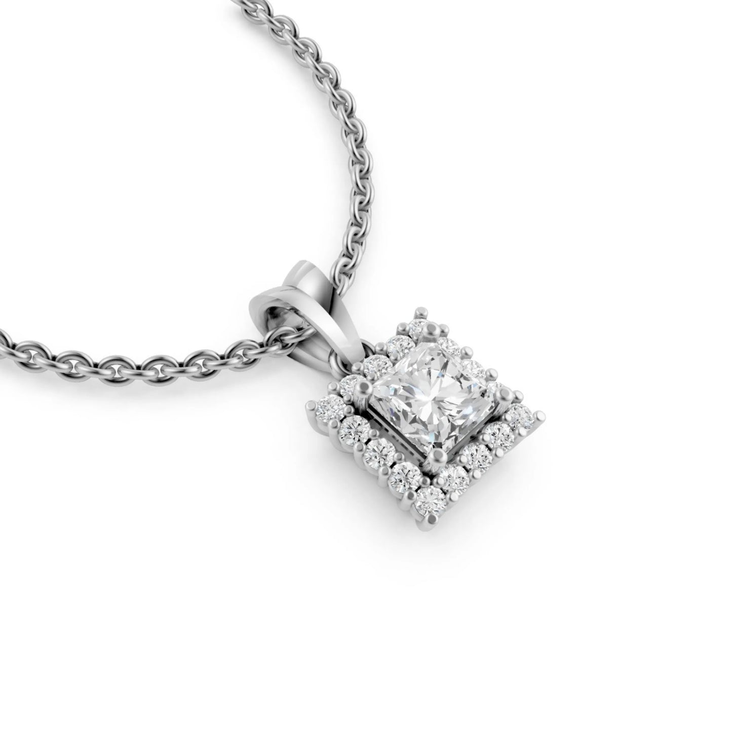 Asscher Halo Pendant White Gold