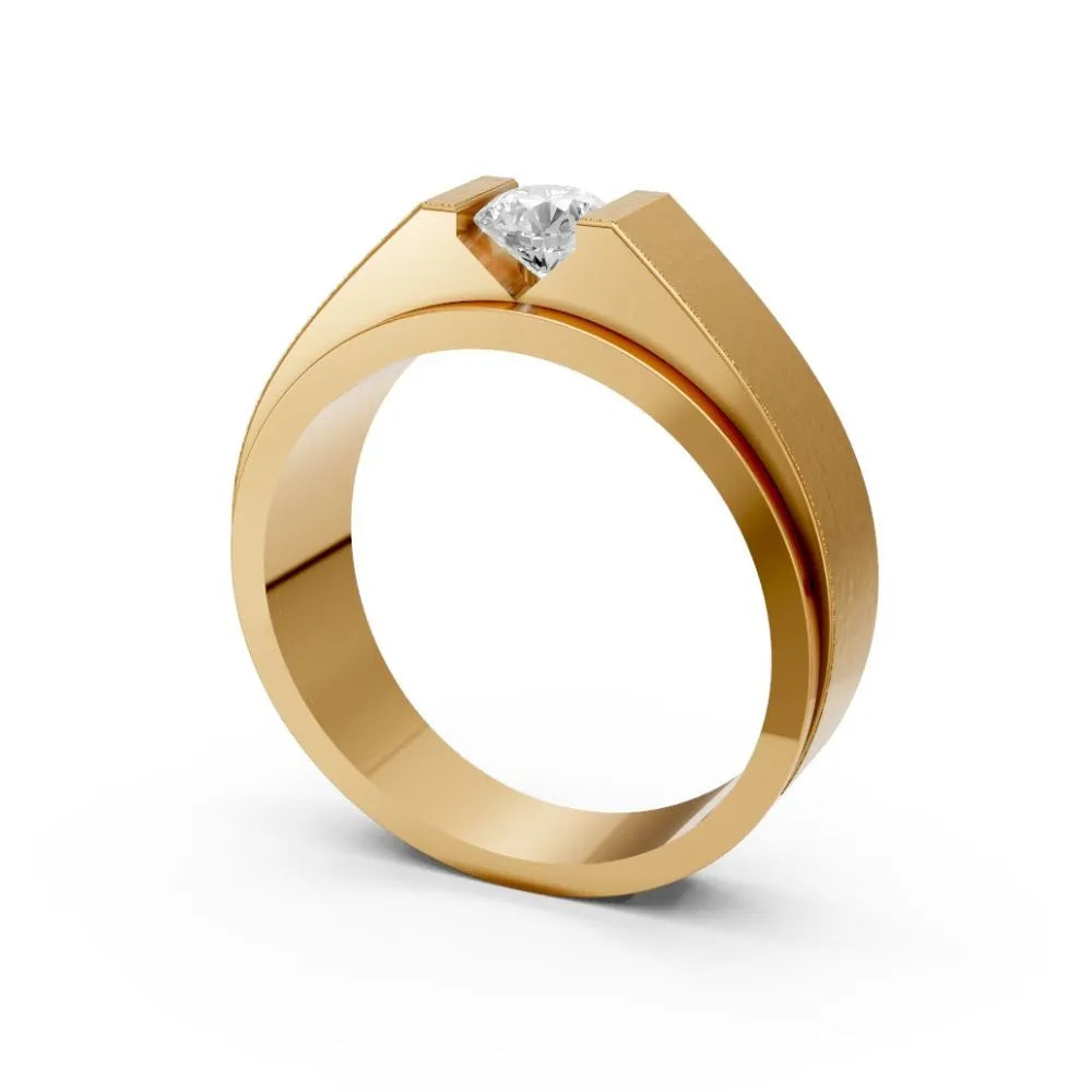 Men’s Princess Cut Diamond Ring with Bold Bezel Setting Yellow Gold