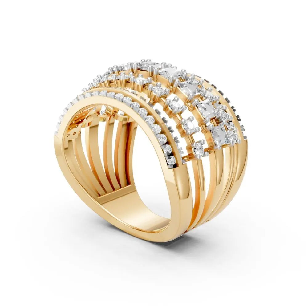 FloraGlint Multi-Row Diamond Ring Yellow Gold