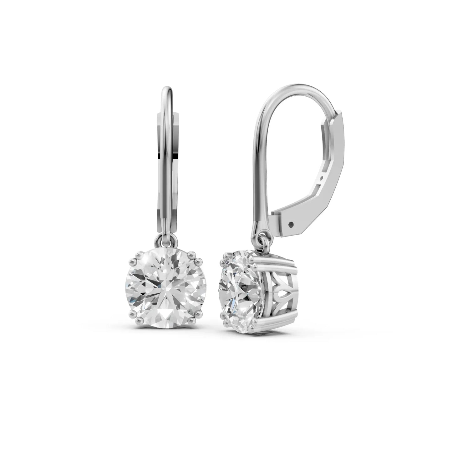 Round Solitaire Drop Earrings White Gold