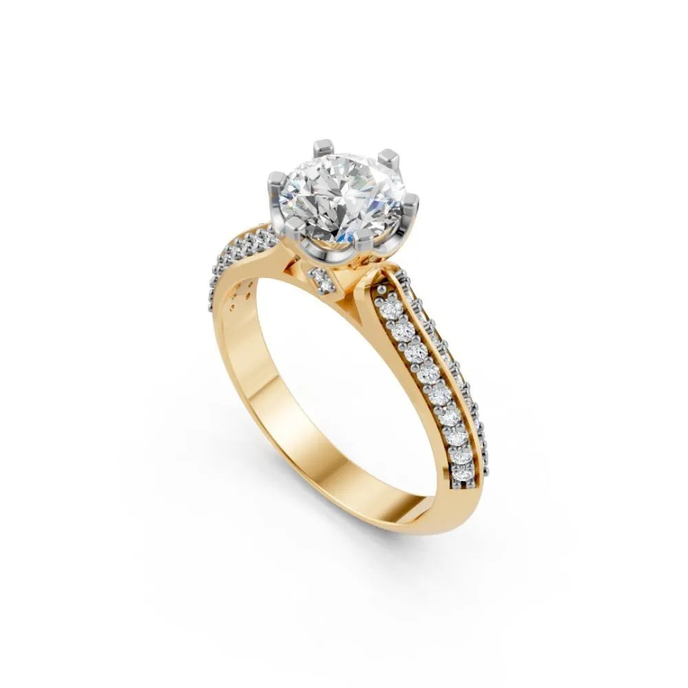 Brilliance Band Round Solitaire Ring Yellow Gold