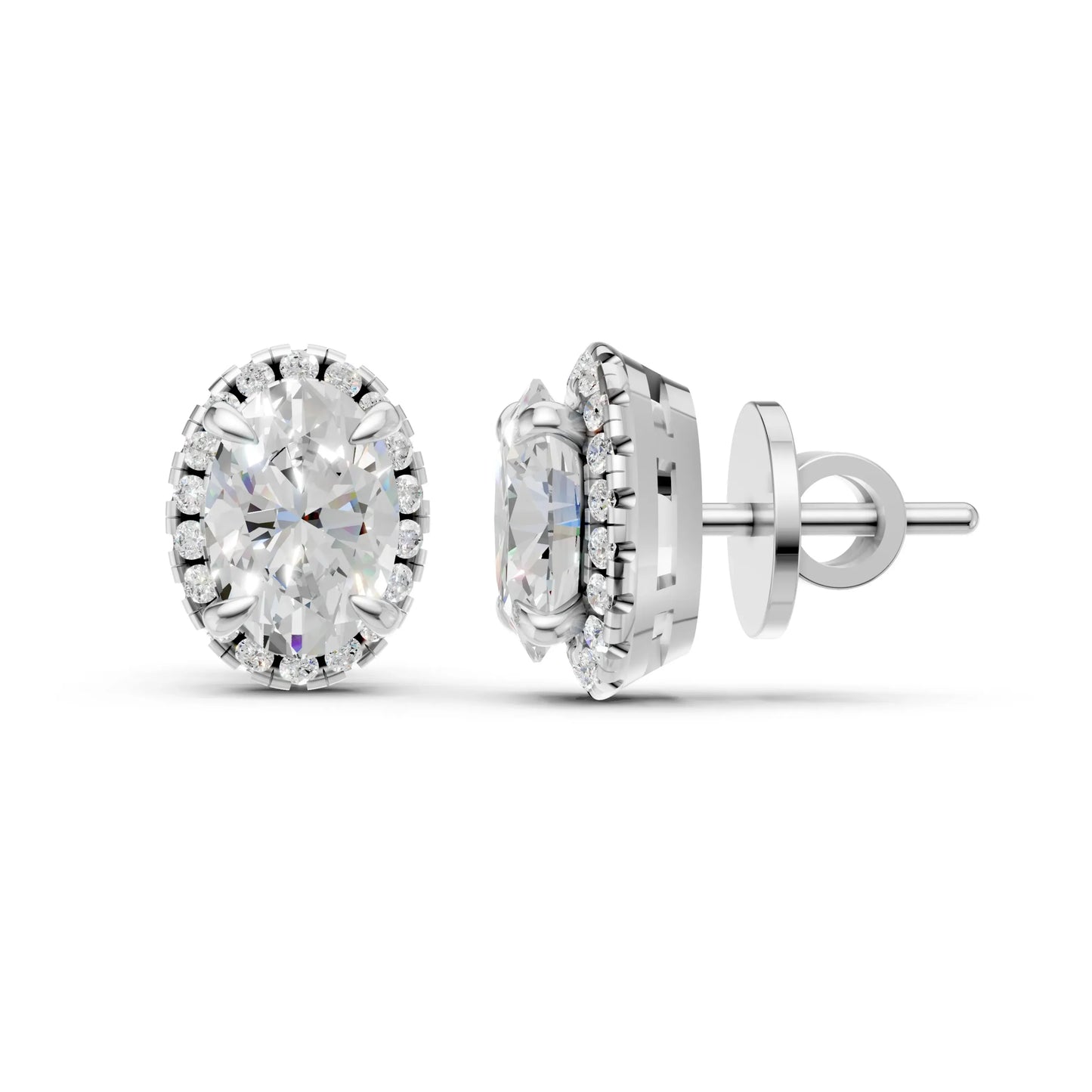 Oval Halo Stud Earrings White Gold