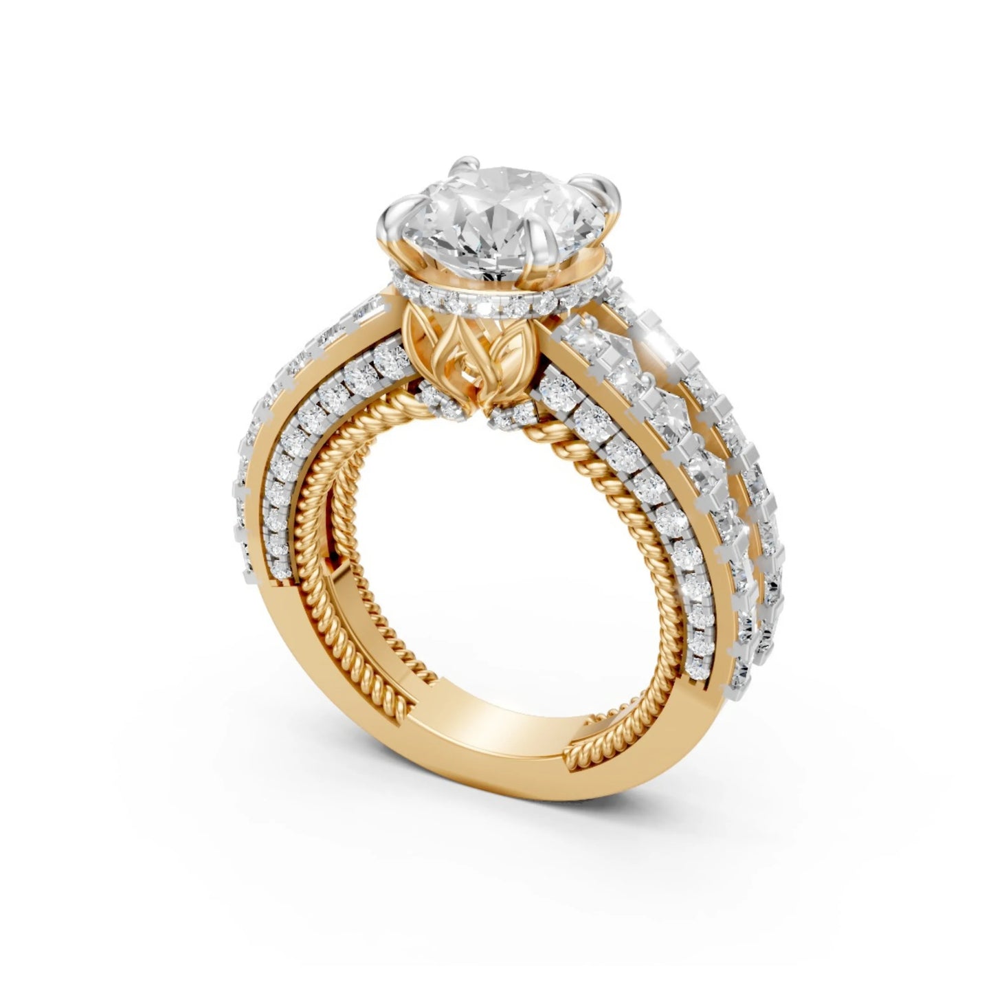 Double Halo Rose Ring Yellow Gold