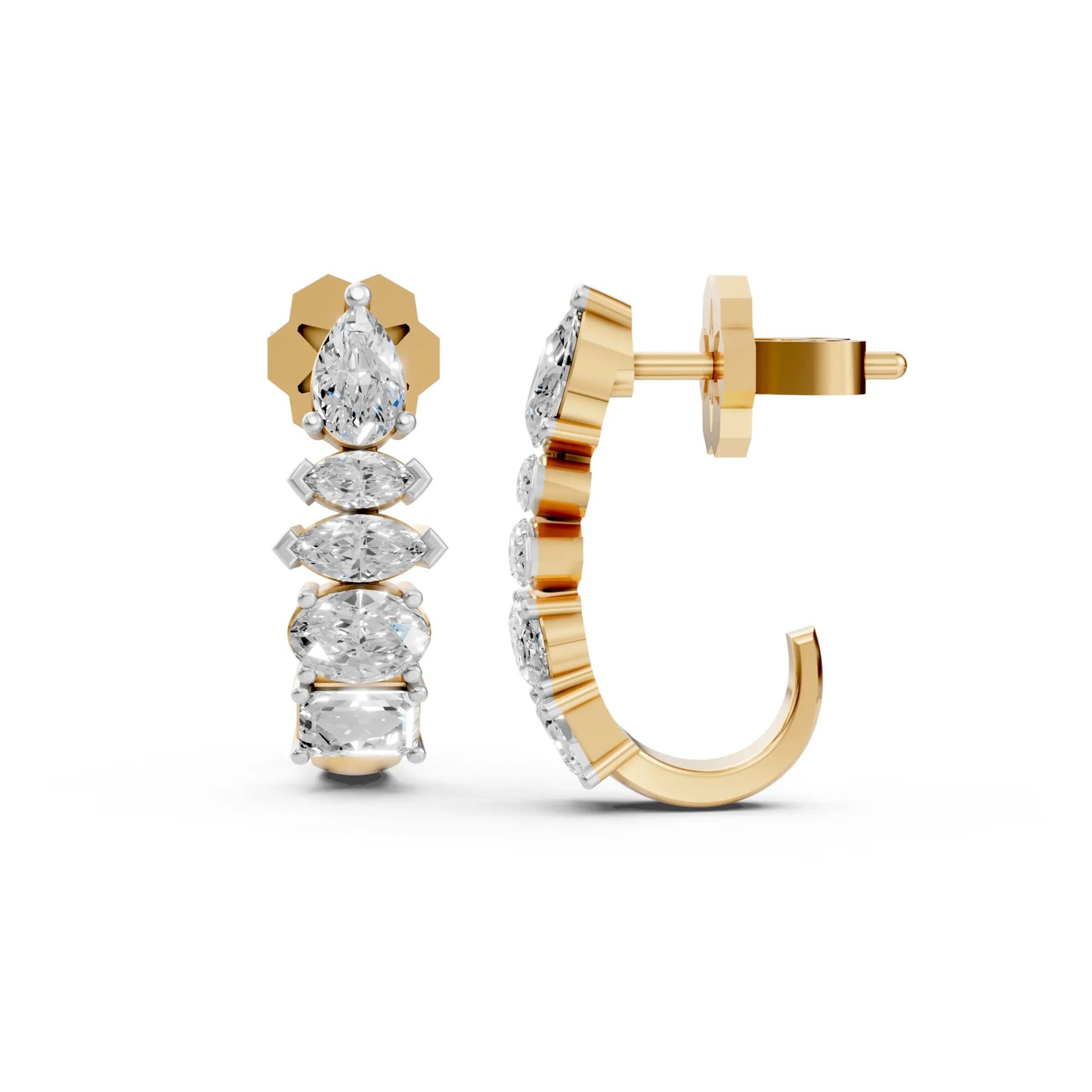 Linear Diamond Dangle Earrings Yellow Gold