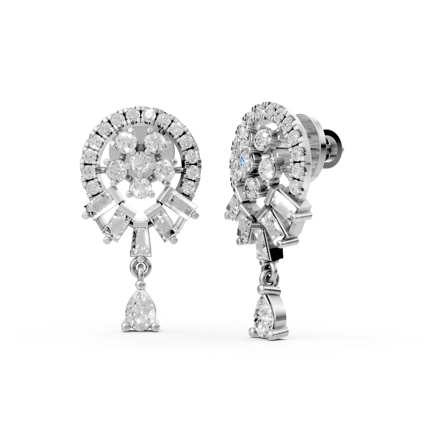 Multi-Cut Diamond Drop Earrings White Gold
