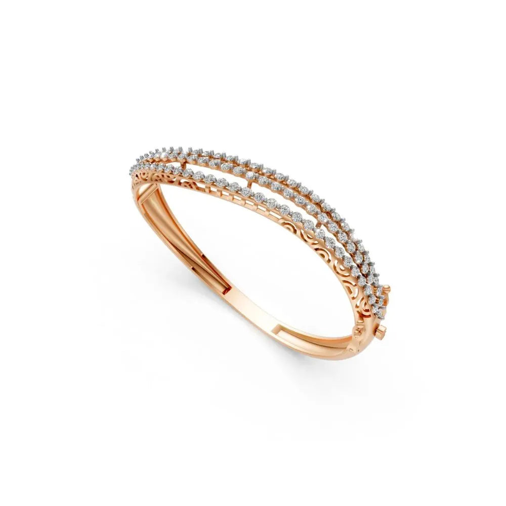 Triple Row Diamond Bangle Bracelet Rose Gold