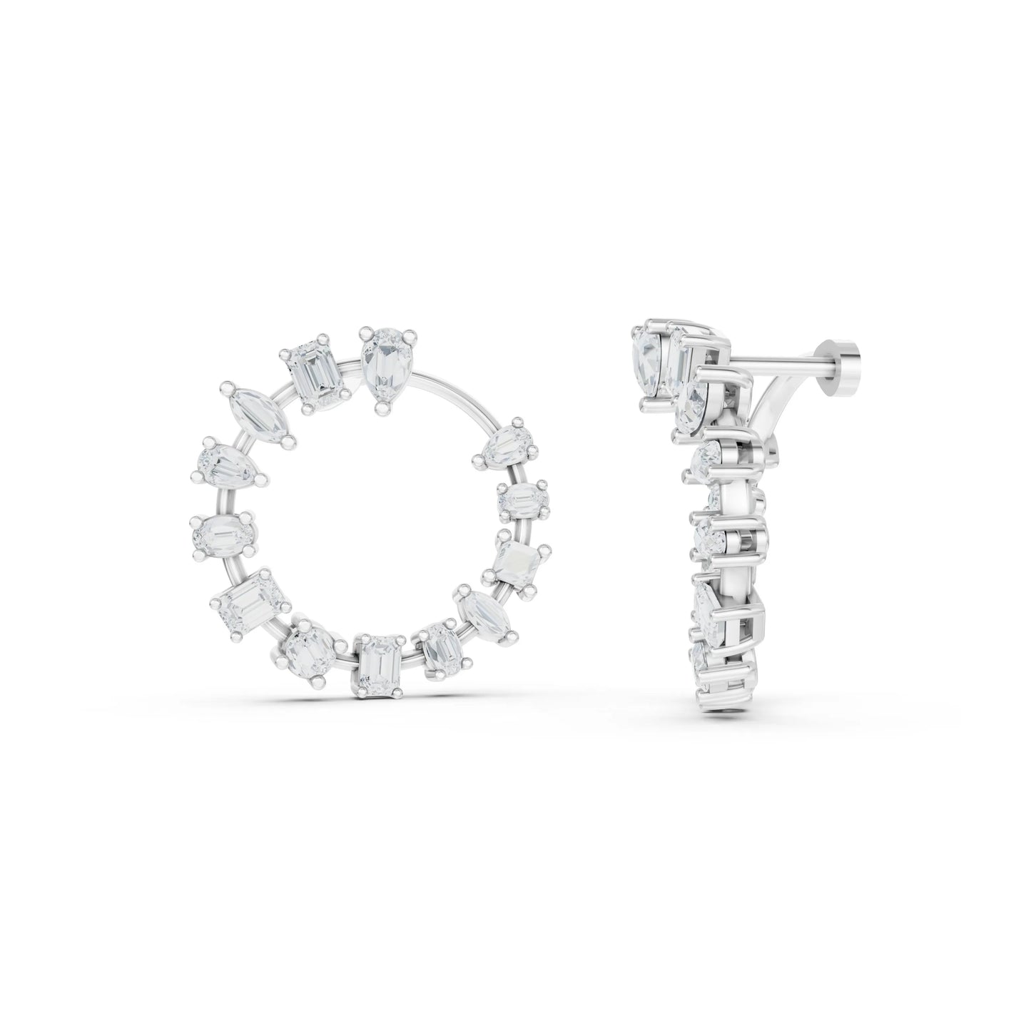 Multi-Cut Diamond Hoop Earrings White Gold