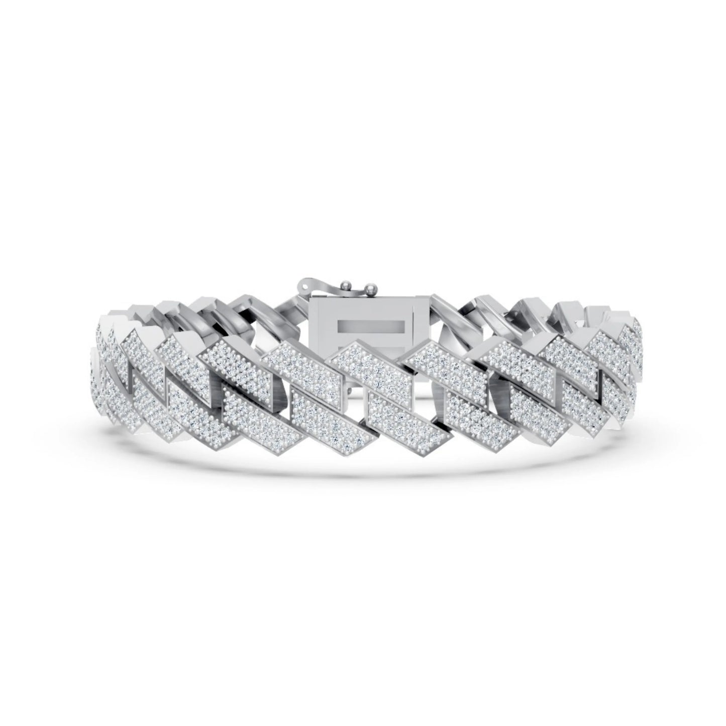 Wide Link Diamond Bracelet White Gold
