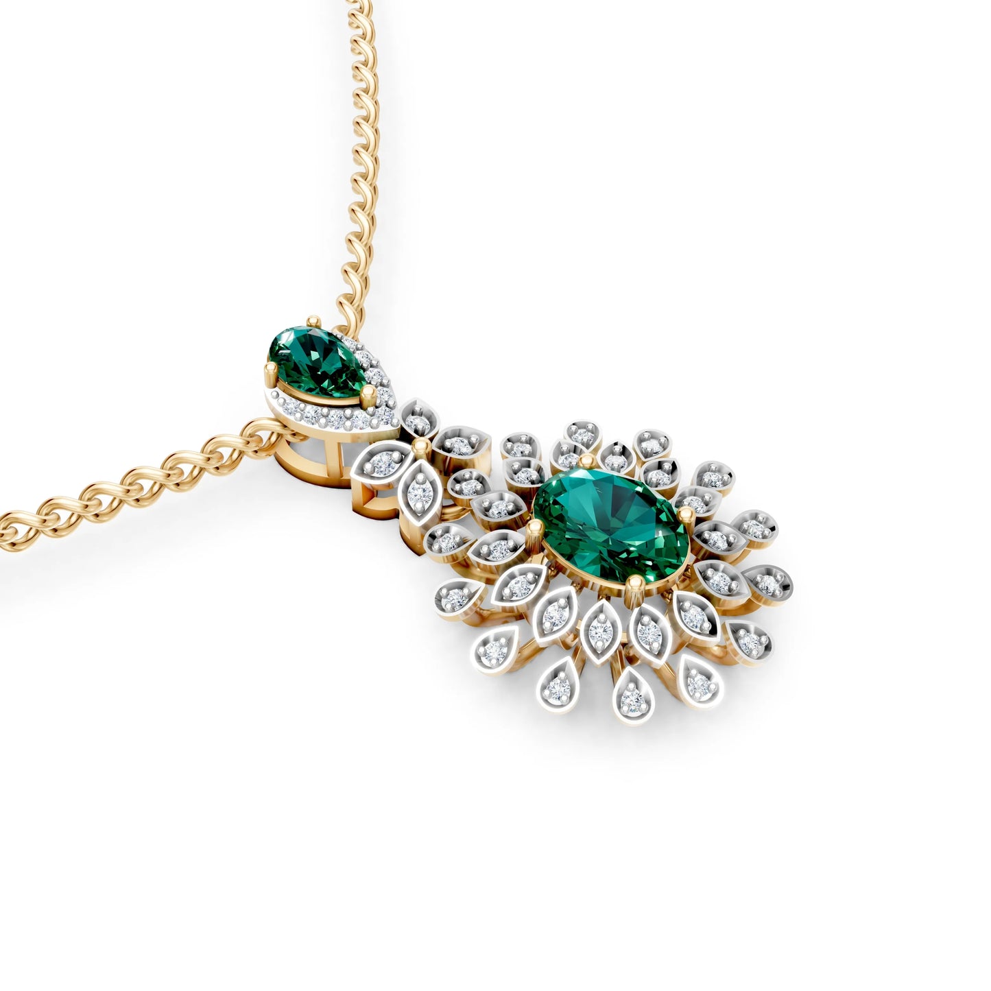 Green Gem Floral Diamond Pendant Yellow Gold