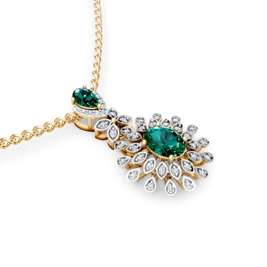 Green Gem Floral Diamond Pendant Yellow Gold