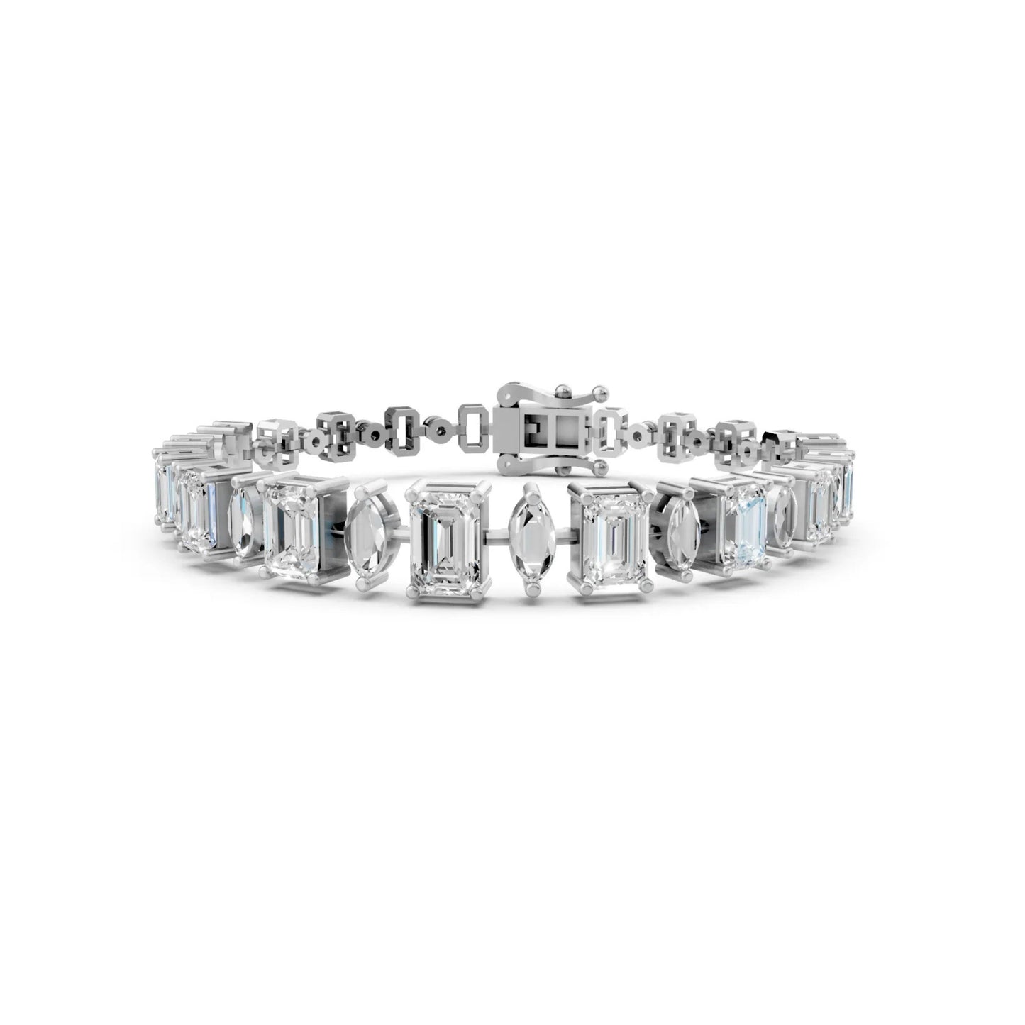 Elegant Emerald and Marquise Diamond Bracelet White Gold