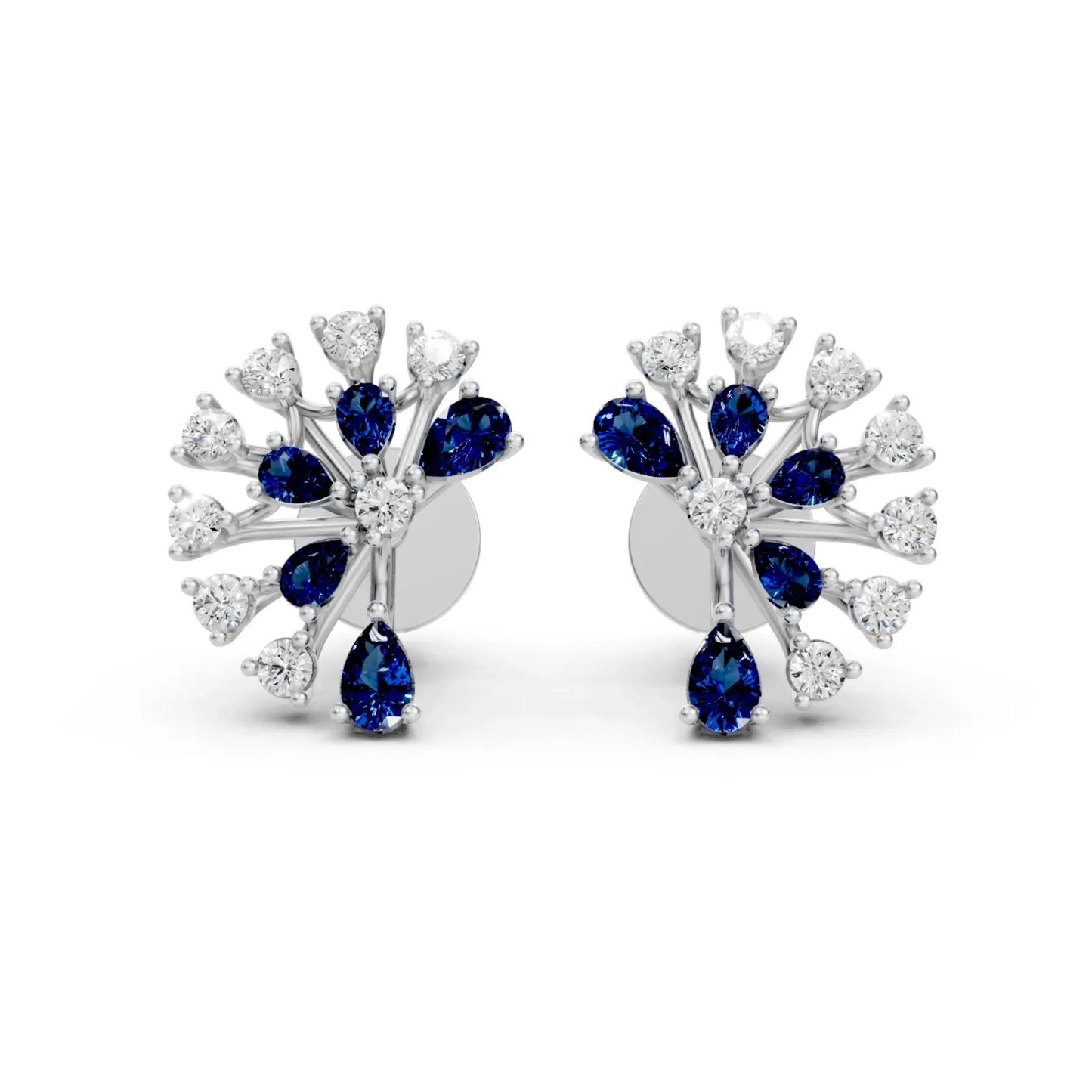 Bold Pear-Shaped Blue Color Stone Earrings White Gold