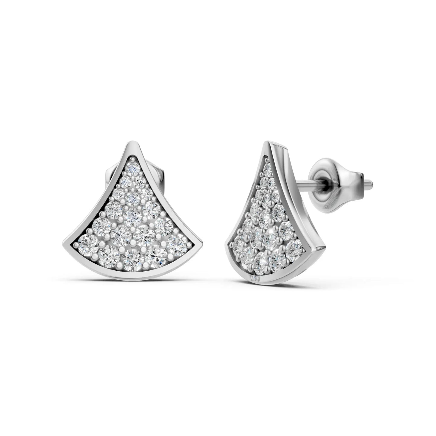 Fan-Shaped Diamond Studs White Gold