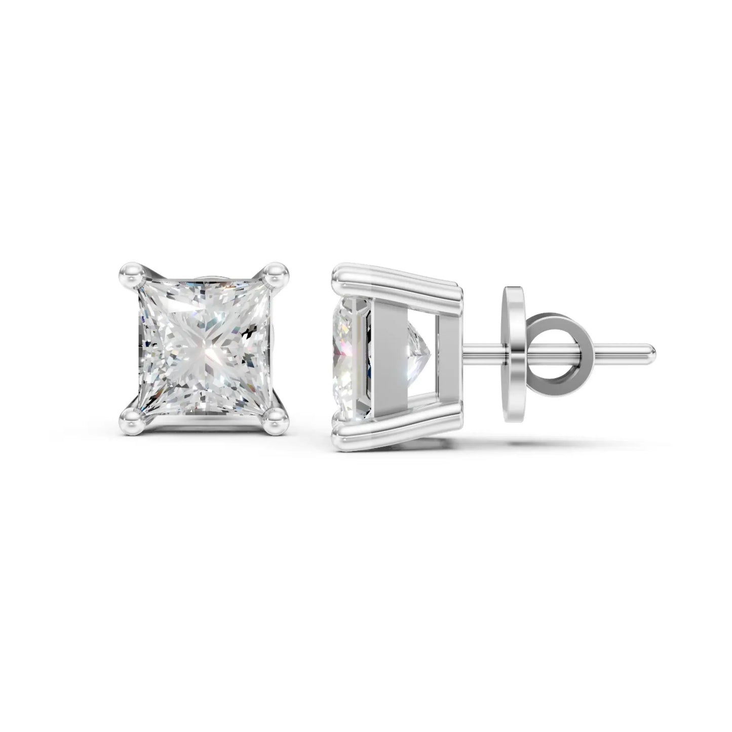 Princess Cut Diamond Stud Earrings White Gold