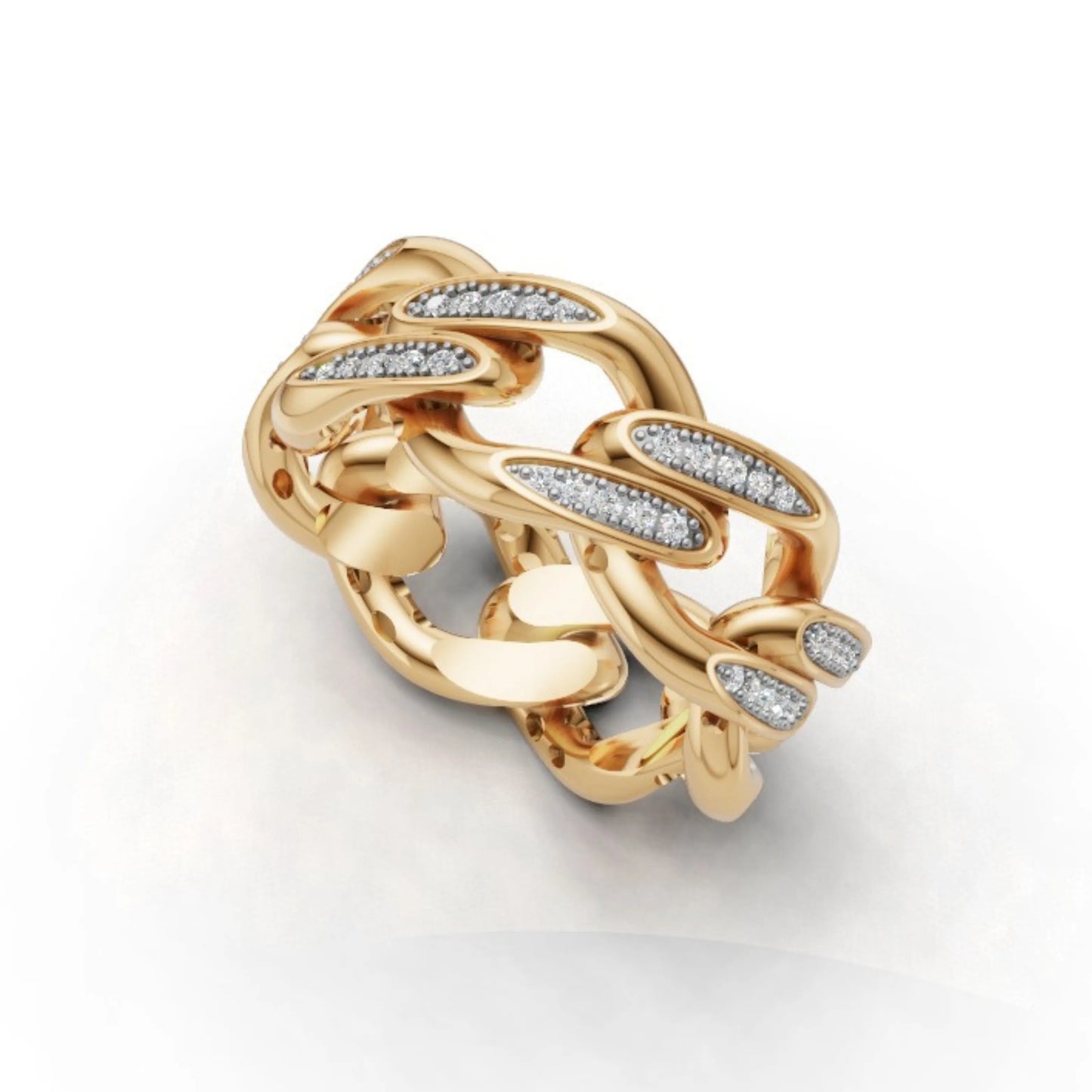 LinkLuxe Diamond Chain Ring Yellow Gold