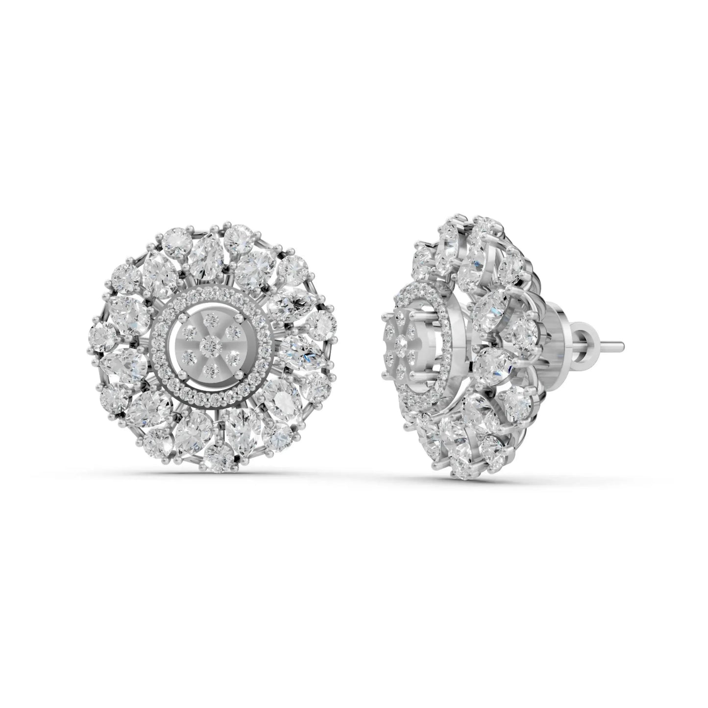 Floral Cluster Diamond Stud Earrings White Gold