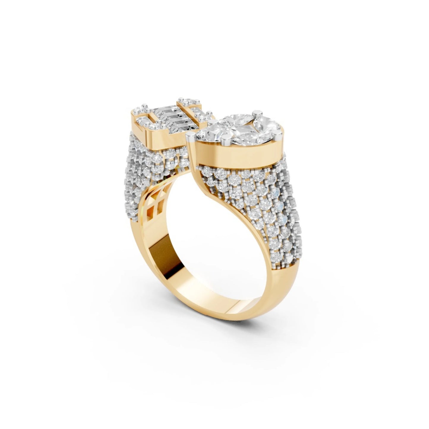 DuoBlaze Diamond Statement Ring Yellow Gold