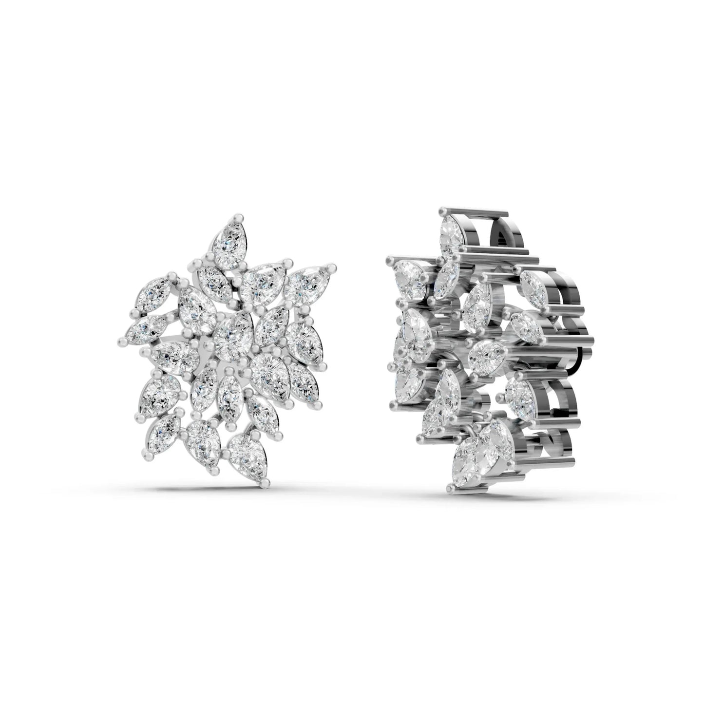 Floral Cluster Diamond Earrings White Gold
