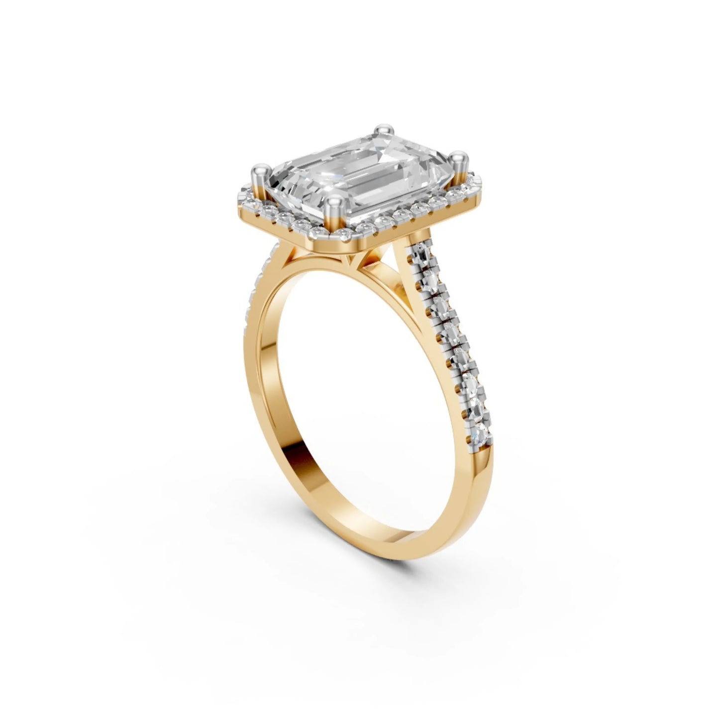 Halo Emerald-Cut Diamond Ring Yellow Gold