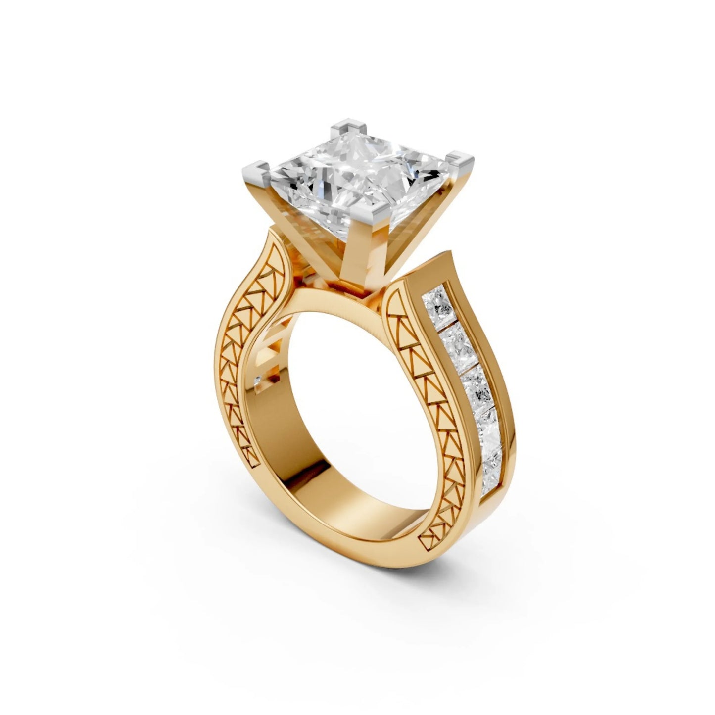 Princess-Cut Channel Ring Yellow Gold
