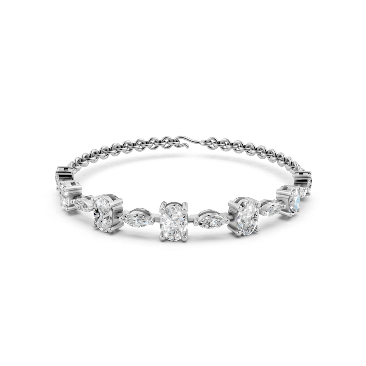 Elegant Oval & Marquise Diamond Bracelet White Gold