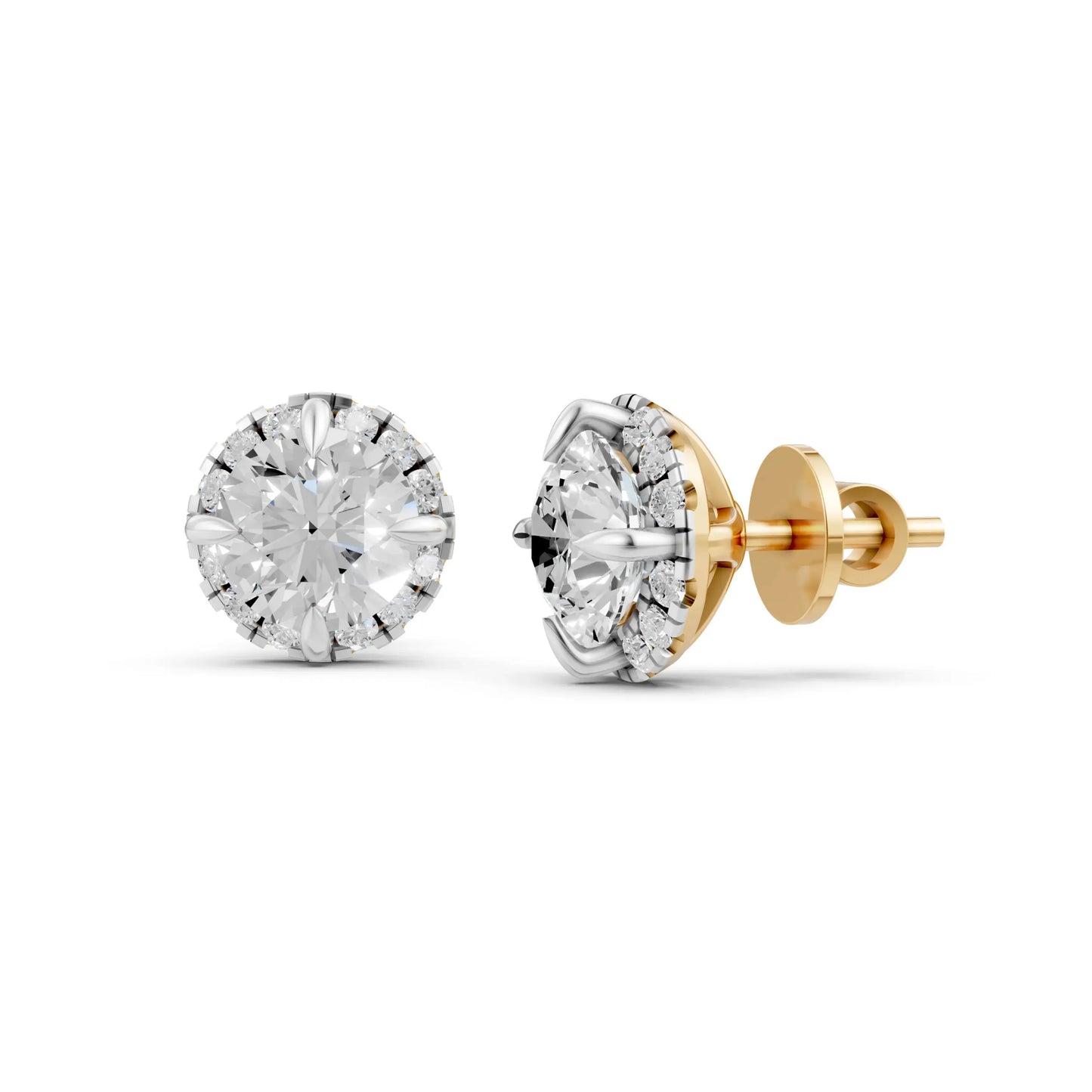 Halo Round Diamond Stud Earrings Yellow Gold