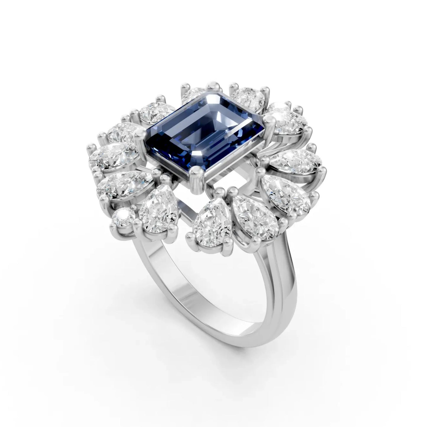 Blue Gemstone Halo Ring White Gold