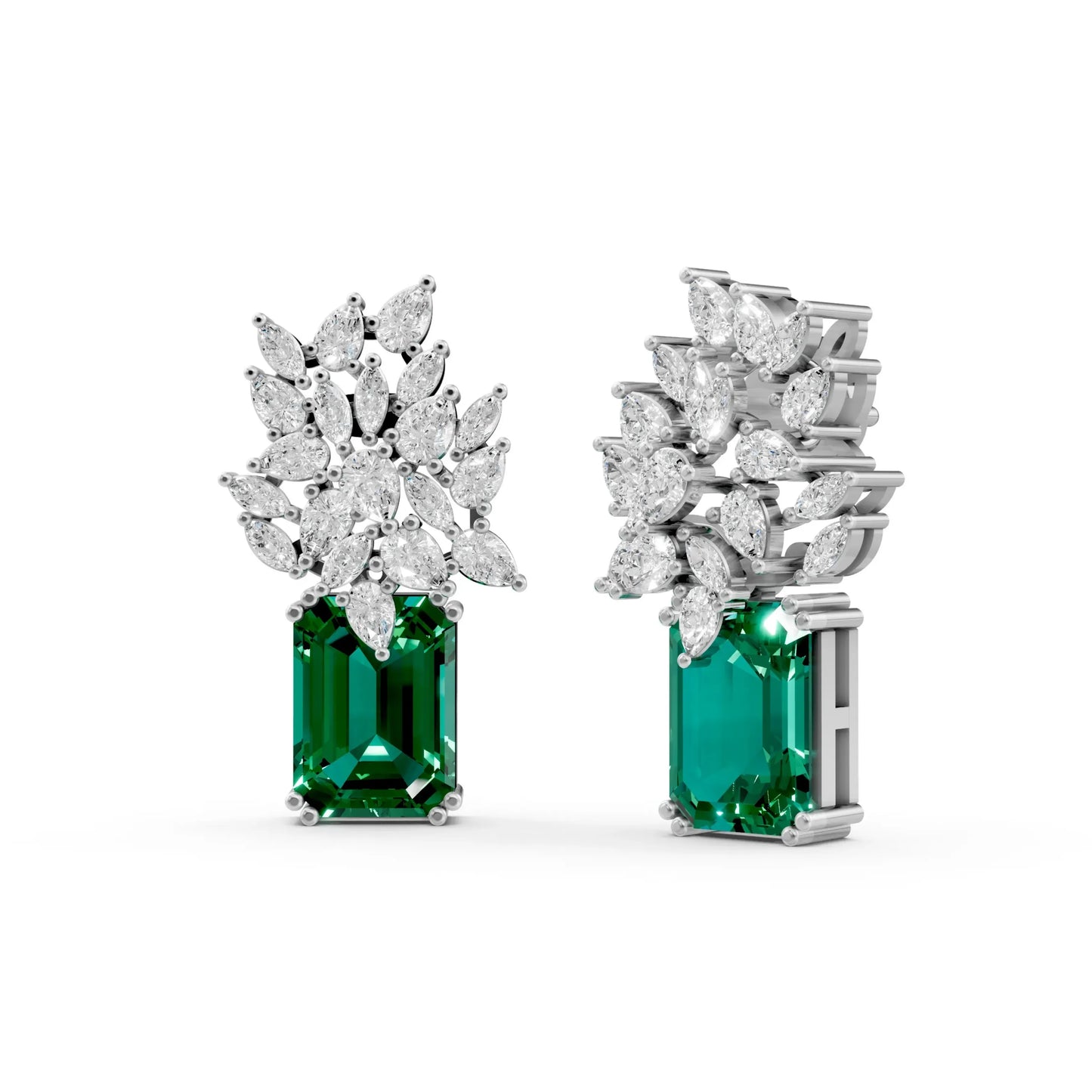 Statement Earrings with Emerald Center White Gold