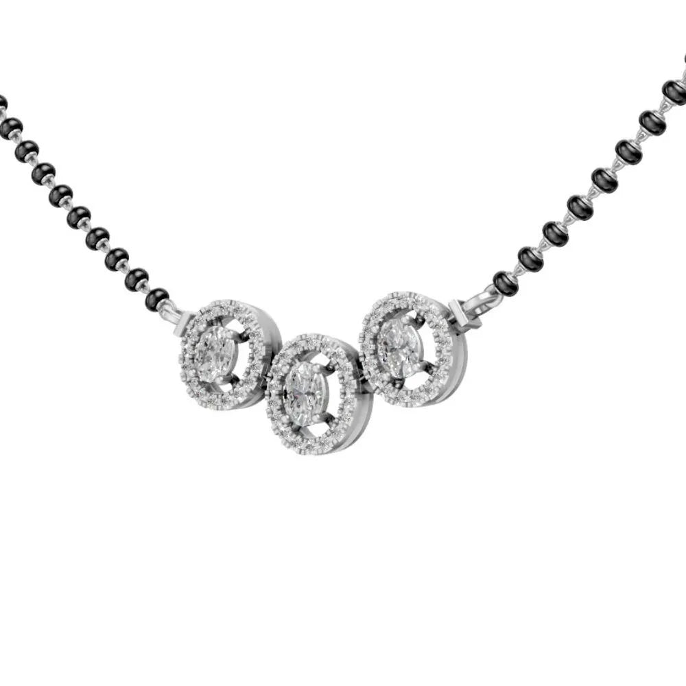 Triple Halo Diamond Mangalsutra in Modern Circular Design White Gold