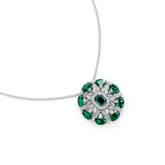 Emerald Floral Cocktail Pendant White Gold