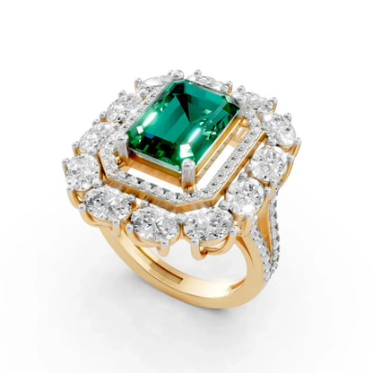 Emerald-Cut Center Diamond Ring with Halo Rose Gold