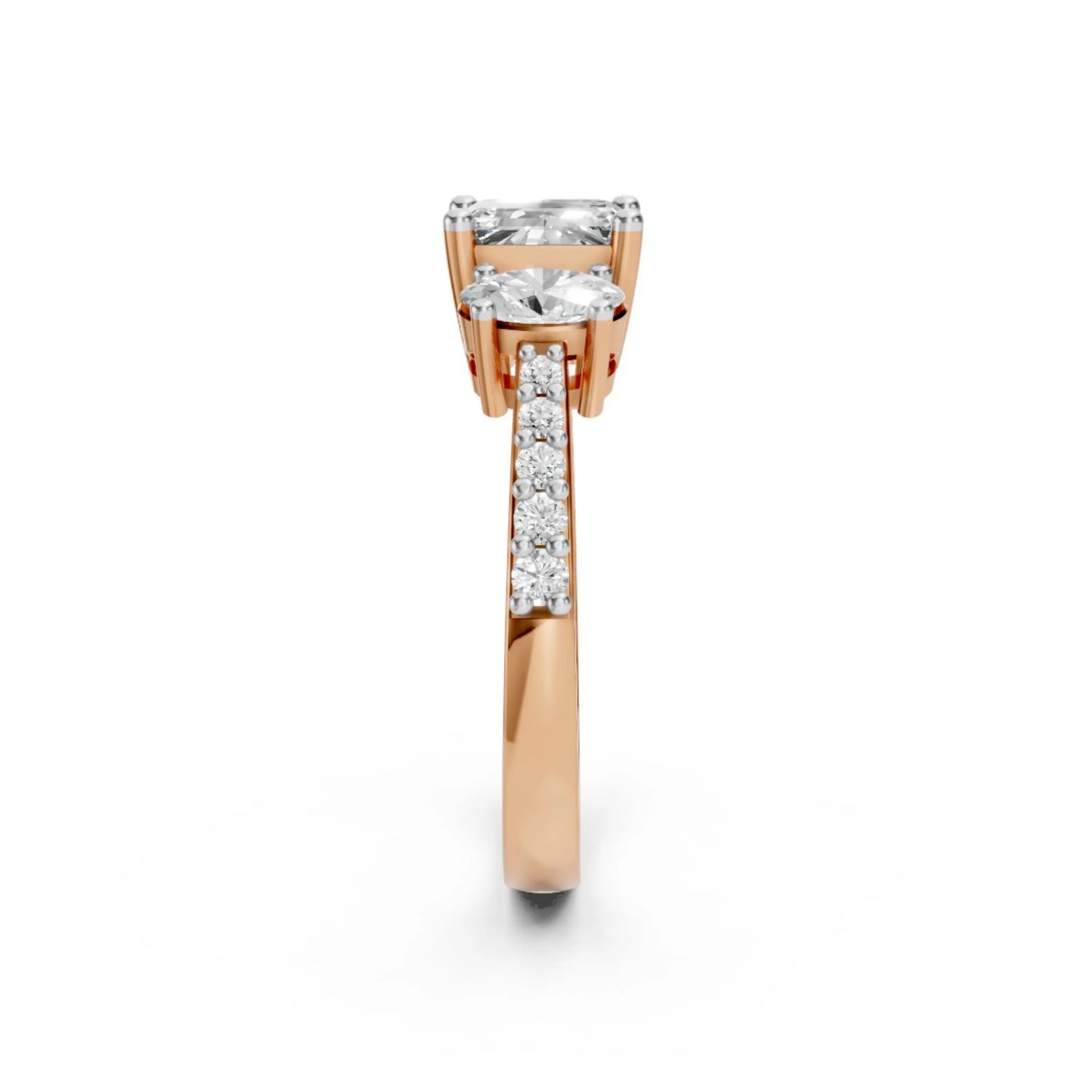 Radiant Three-Stone Ring Rose Gold