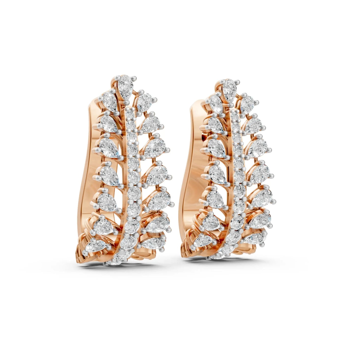 Pear Cut Diamond Leaf-Style Hoop Earrings Rose Gold