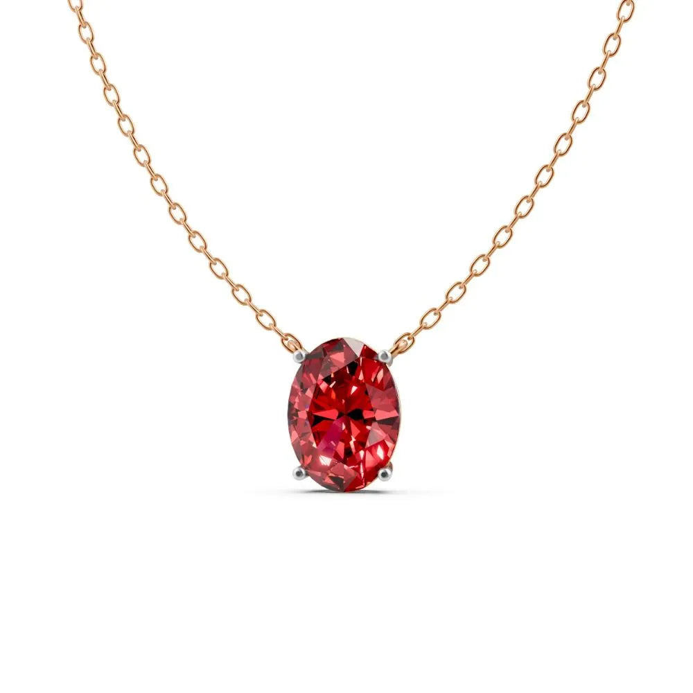 Oval-Cut Red Color Stone Solitaire Necklace Rose Gold
