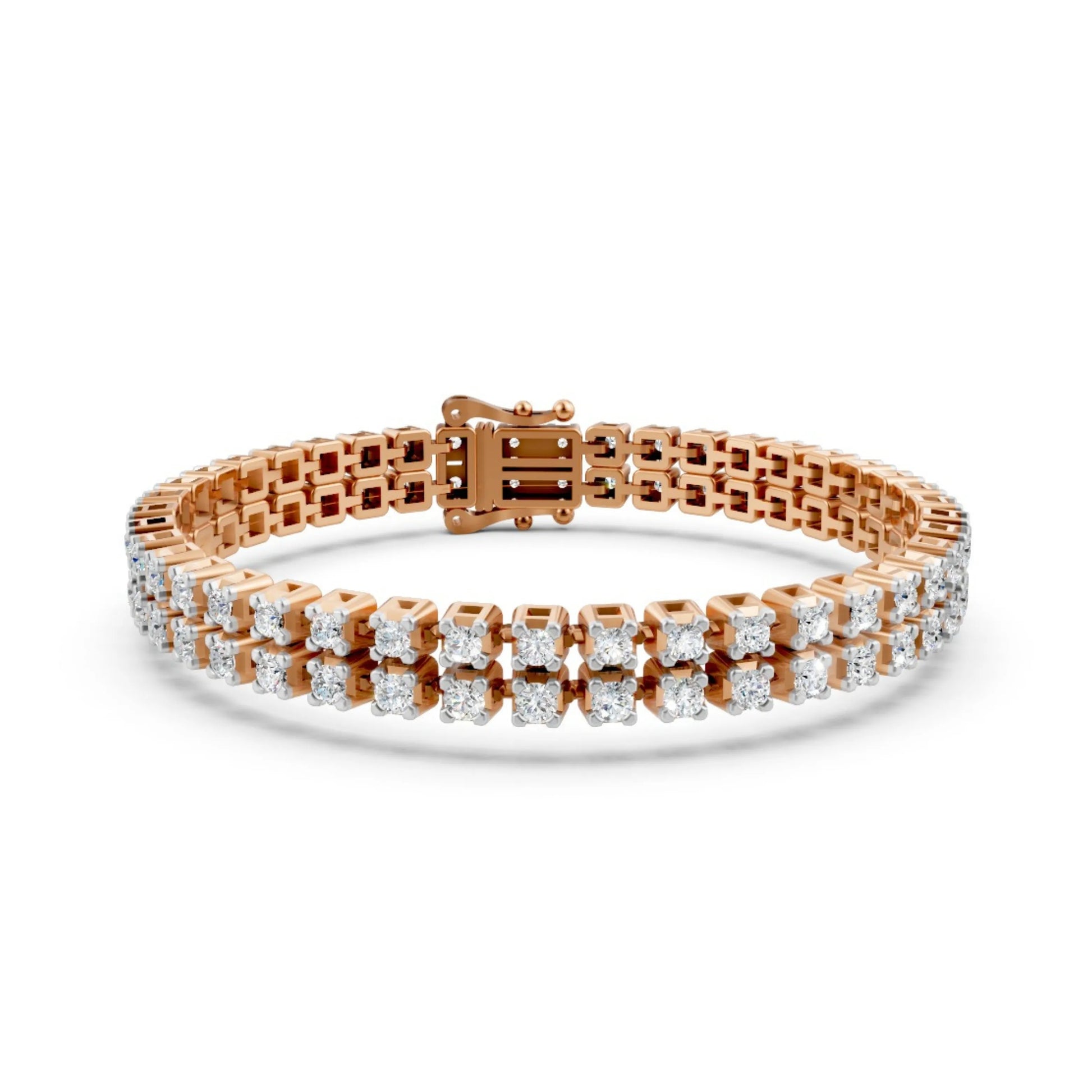 Double Row Diamond Tennis Bracelet Rose Gold