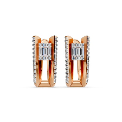 Modern Geometric Diamond Earrings Rose Gold