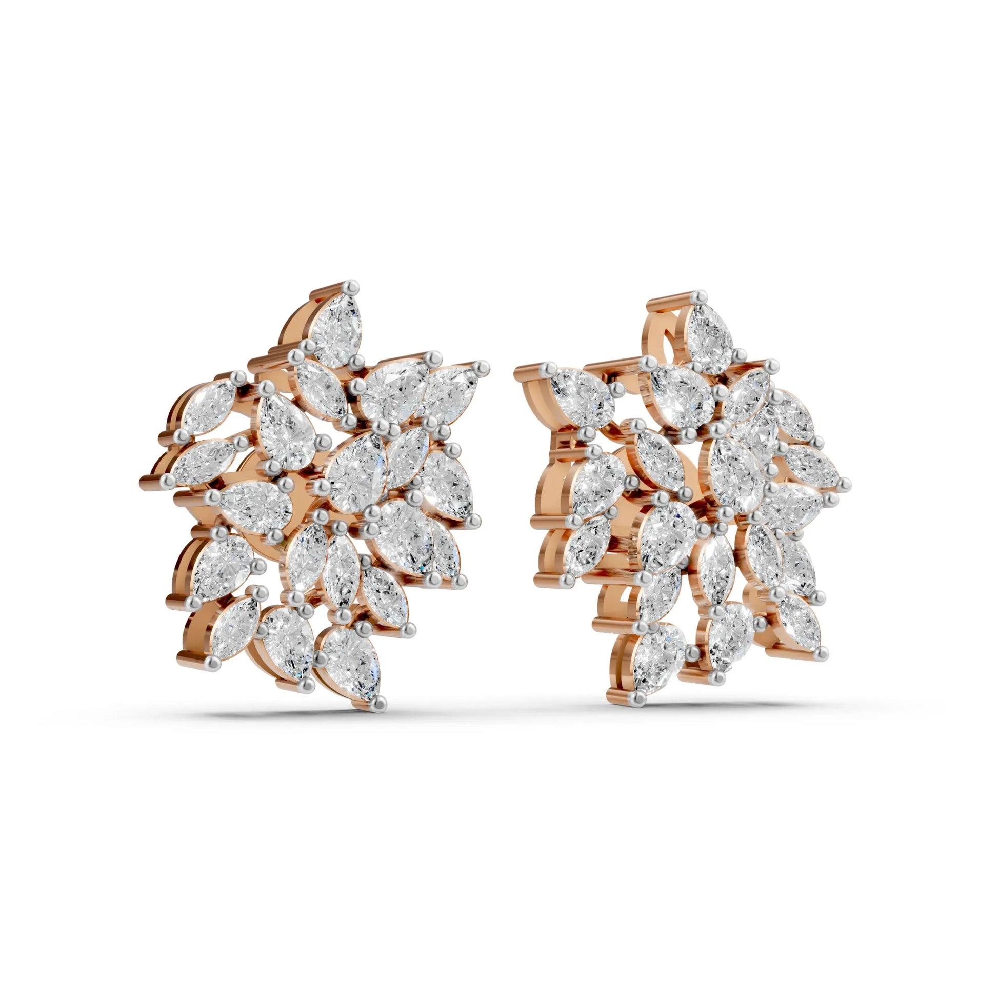 Floral Cluster Diamond Earrings Rose Gold