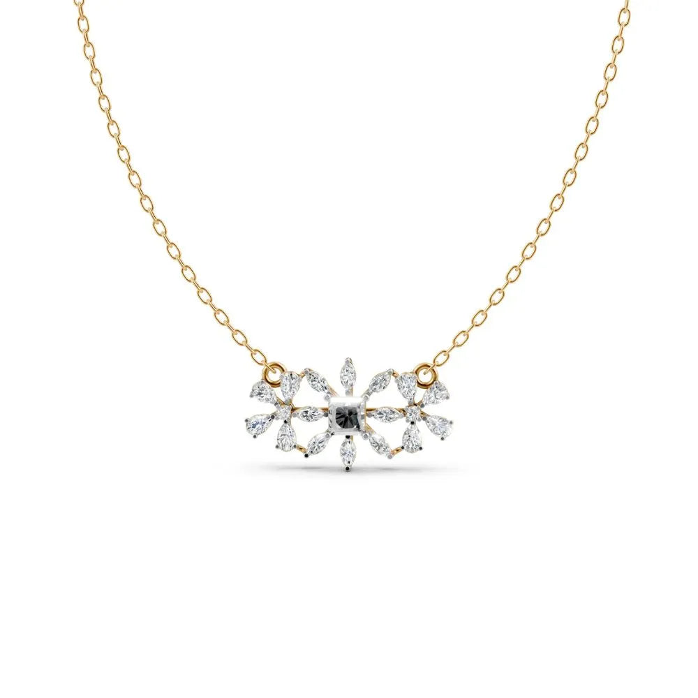 Floral Cluster Lab Diamond Necklace Yellow Gold