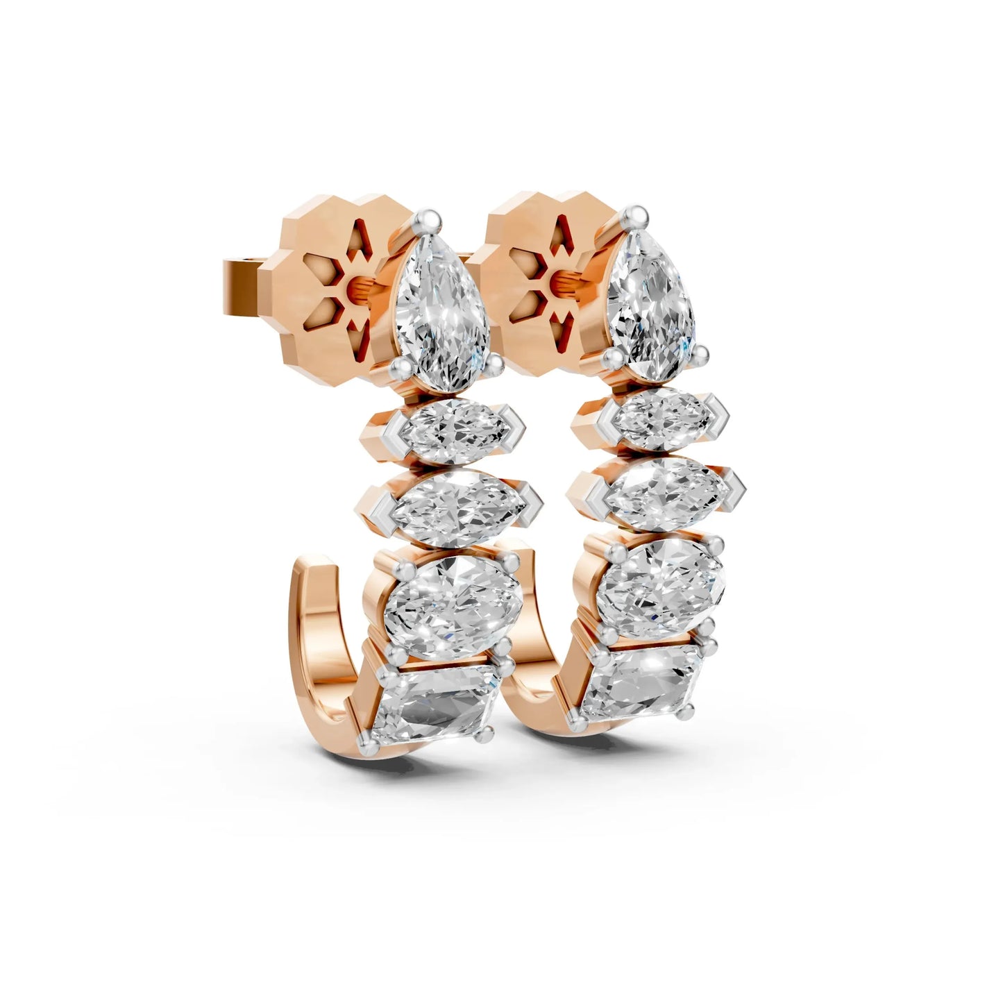 Linear Diamond Dangle Earrings Rose Gold